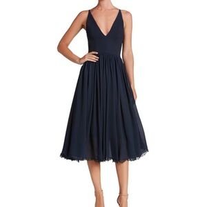 Dress the Population - Alice Lace Hem Dress in Navy